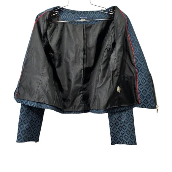 Tommy Hilfiger Geometric Print Zip Up Cropped Black And Blue Jacket - Picture 4 of 6